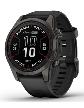 Garmin Fenix 7S Pro Sapphire Solar Edition hiilenharmaa DLC-pinnoitettu titaani ja musta silikoniranneke 010-02776-11