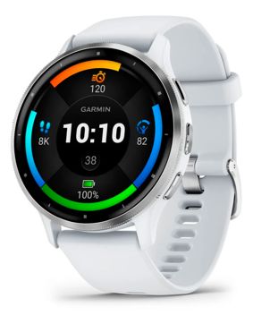 Garmin Venu 3 hopeanvärinen teräskehys ja valkoinen silikonihihna 010-02784-00