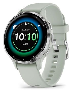 Garmin Venu 3S hopeanvärinen teräskehys ja salvianharmaa silikonihihna 010-02785-01