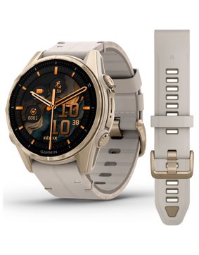 Garmin Fenix 8 43mm Amoled Sapphire Soft Gold-FogGray with Leather Band 010-02903-40