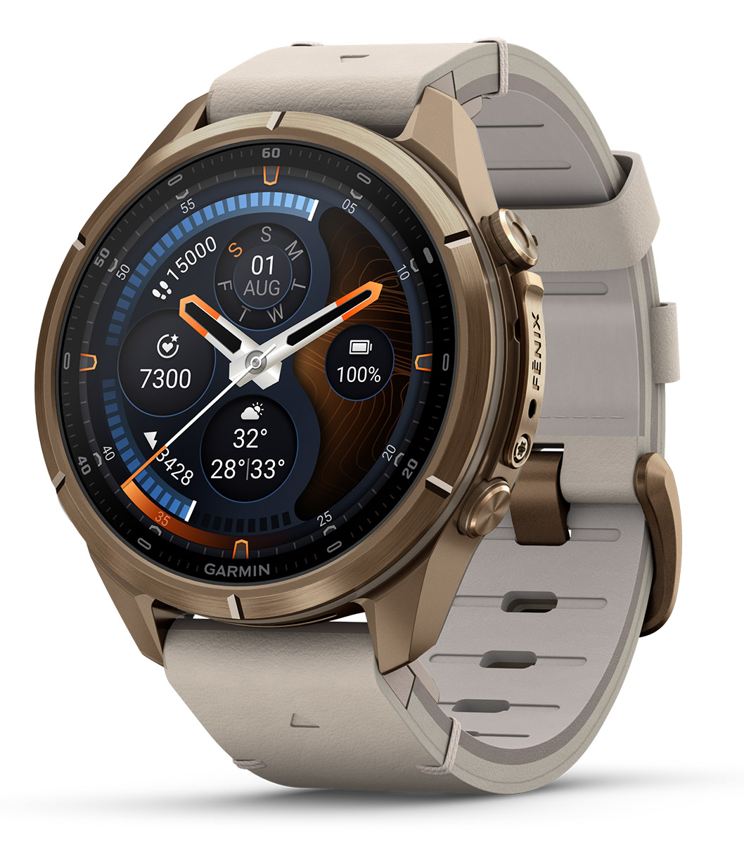 Garmin Fenix 9 Pro 43mm Autumn gold titanium with bone leather band and cream/French gray silicone band 010-04335-41