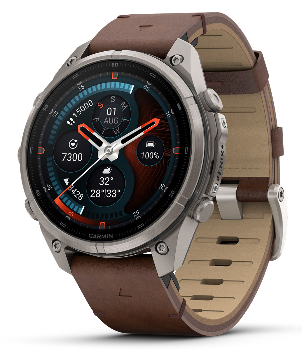 Garmin Fenix 9 Pro 47mm Titanium with walnut leather band and pebble gray/silver gray silicone band 010-04336-41