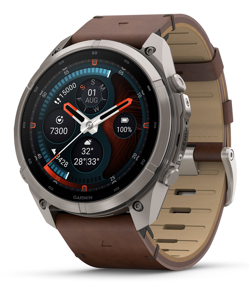 Garmin Fenix 9 51mm Titanium with walnut leather band and pebble gray/silver gray silicone band 010-04337-41