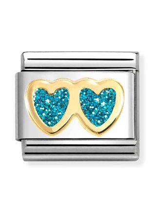 Nomination Classic gold double  light blue heart 030220/12