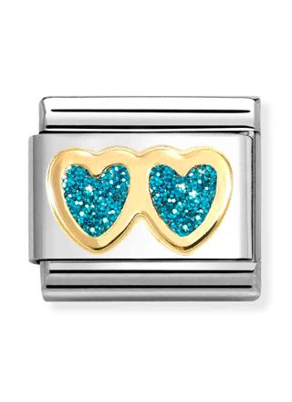 Nomination Classic gold double light blue heart 030220/12