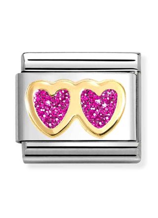 Nomination Classic gold double fuchsia heart 030220/13