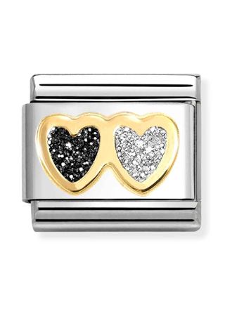 Nomination Classic gold double black and silver heart 030220/15