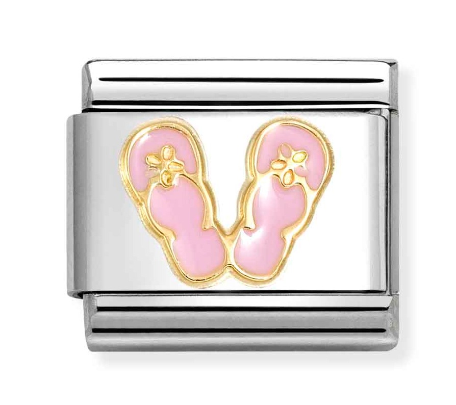 Nomination Composable Classic gold symbols Pink and white flip flops 030272/89