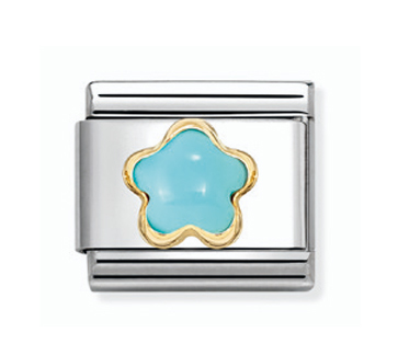 Nomination Composable Classic turkoosi kukka pala kulta 030522/06