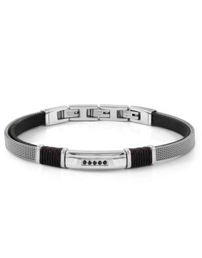 Nomination Sealover link teräs-ekonahkarannekoru zirkonialla Black 135008/007