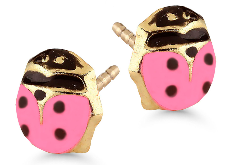 Kultakorvakorut leppäkerttu vaaleanpunainen emali 1527pink