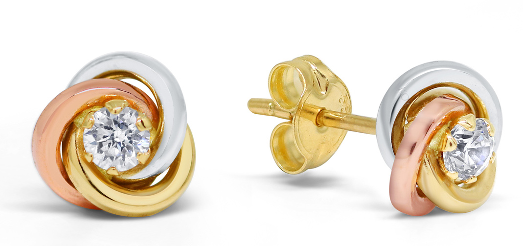 Kultakorvakorut solmu kolmiväri zirkonia 196461ZYWR