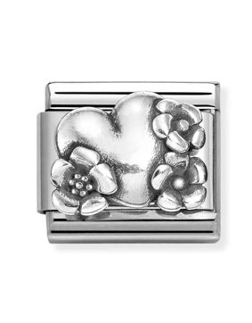Nomination Composable Classic Silvershine oxidized symbols Heart with flowers 330101/74