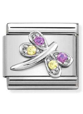 Nomination Classic SilverShine Symbols lilac and yellow Dragonfly 330304-40