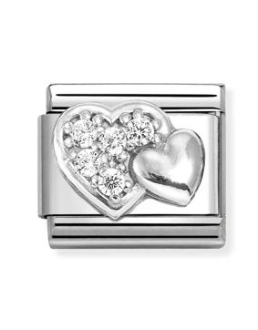 Nomination Composable Classic Silvershine symbols Raised hearts and WHITE cz 330304/47