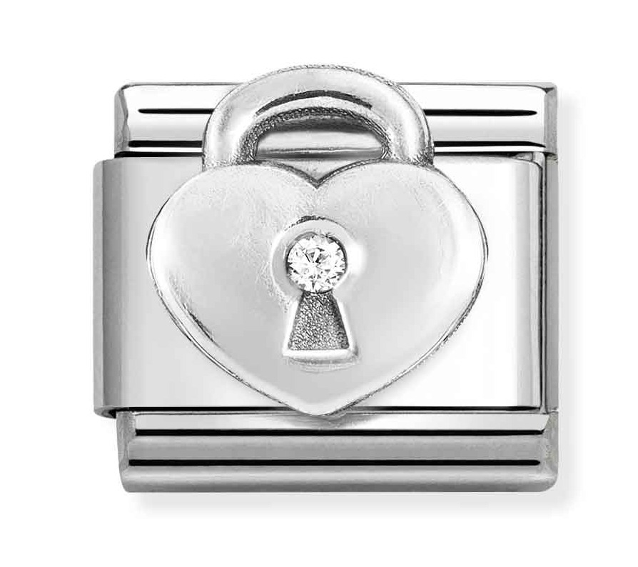Nomination Composable Classic Silvershine symbols and Cubic zirconia WHITE padlock 330311/19
