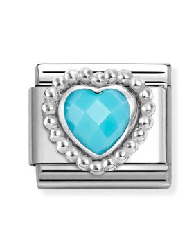 Nomination Composable Classic Silvershine faceted stones heart with Dots rich setting TURQUOISE 330605/039