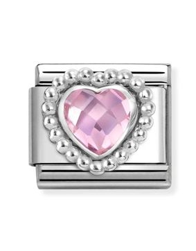 Nomination Composable Classic Silvershine faceted cubic zirconia heart with Dots rich setting PINK 330606/003