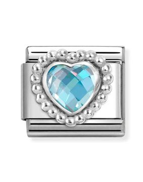 Nomination Composable Classic Silvershine faceted cubic zirconia heart with Dots rich setting LIGHT BLUE 330606/006