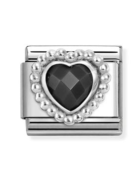 Nomination Composable Classic Silvershine faceted cubic zirconia heart with Dots rich setting Black 330606/011