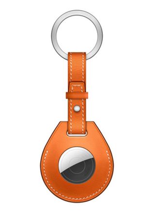 Tiera nahkainen Apple AirTag suojakuori avaimenperä lenkillä oranssi