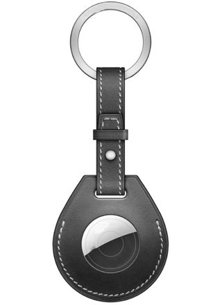 Tiera nahkainen Apple AirTag suojakuori avaimenperä lenkillä musta