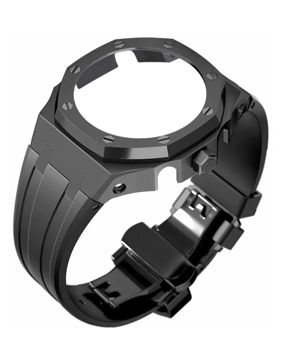 Tiera Casio GA-2100 custom mod kit musta silikoniranneke + musta teräskehä