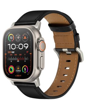 Tiera Apple Watch musta nahkaranneke titaanisolki
