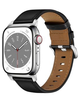 Tiera Apple Watch musta nahkaranneke hopea solki