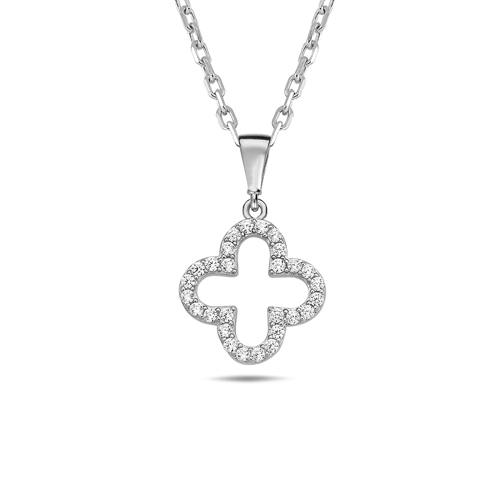 Lykka Symbols avonainen neliapila hopeakaulakoru