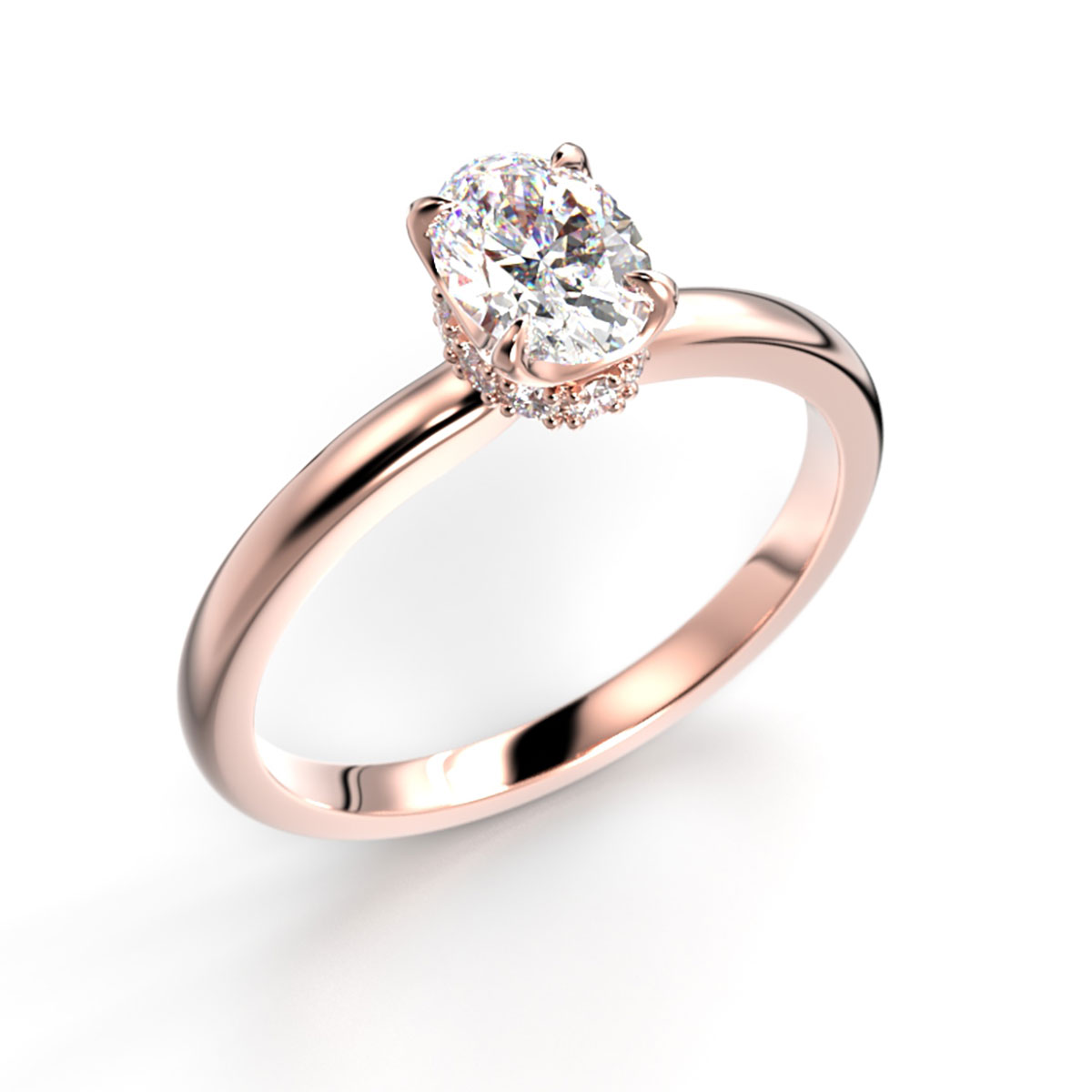 Festive Heidi Hidden Halo oval timanttisormus punakulta 0.60ct 711-060-PK