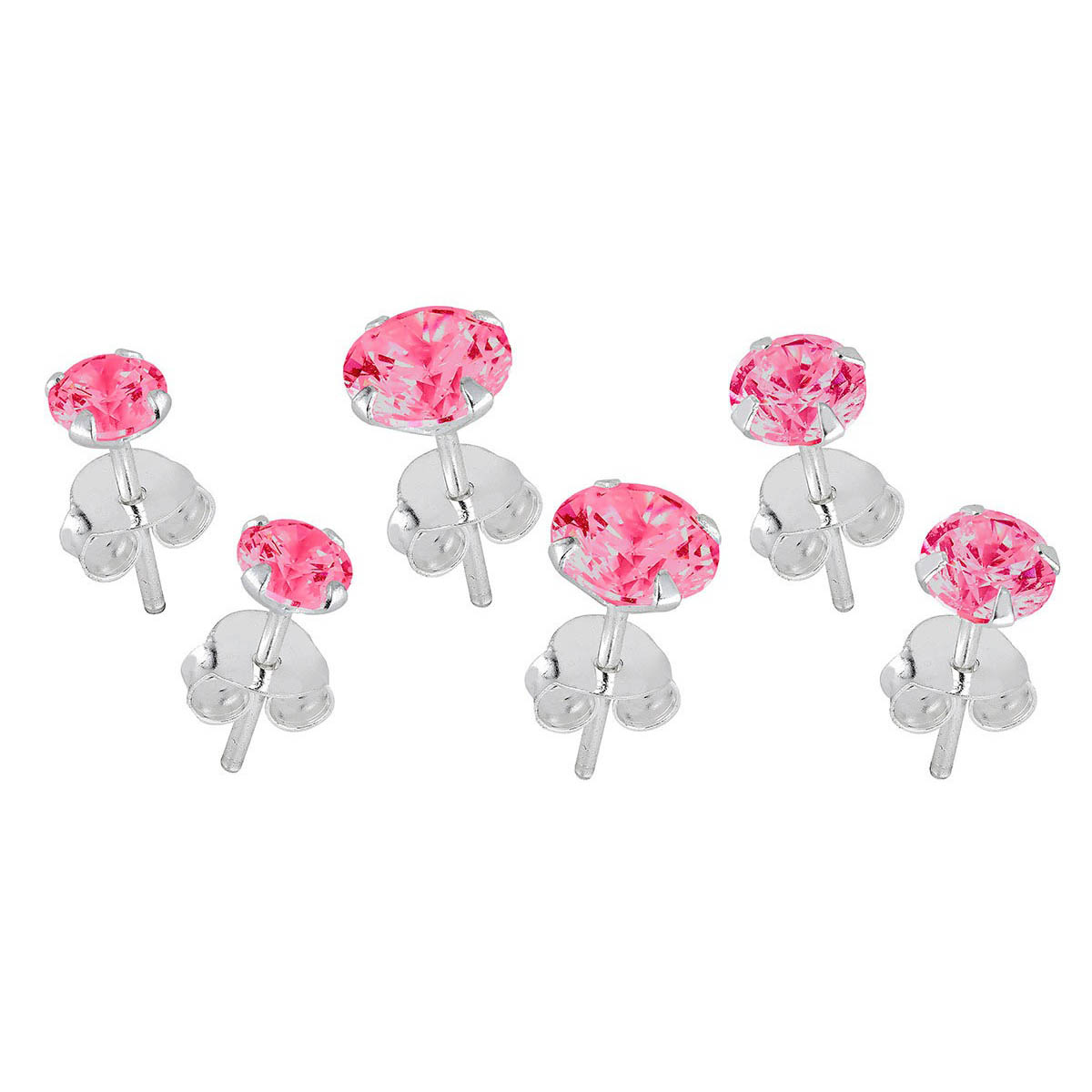 Lykka Casuals korvakorusetti hopeaa pinkki zirkonia 4–6 mm