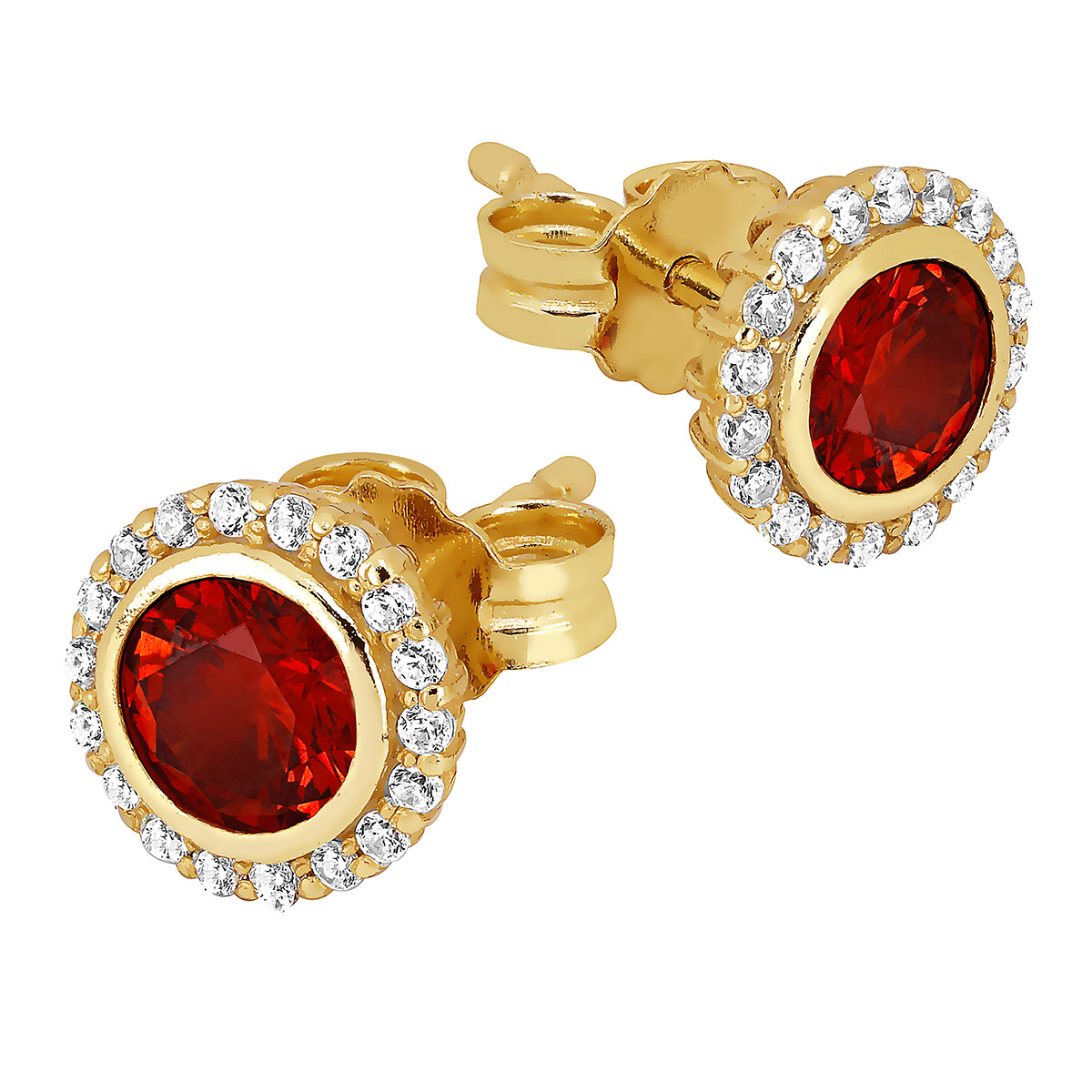 Lykka Casuals kullatut korvakorut punainen zirkonia halo