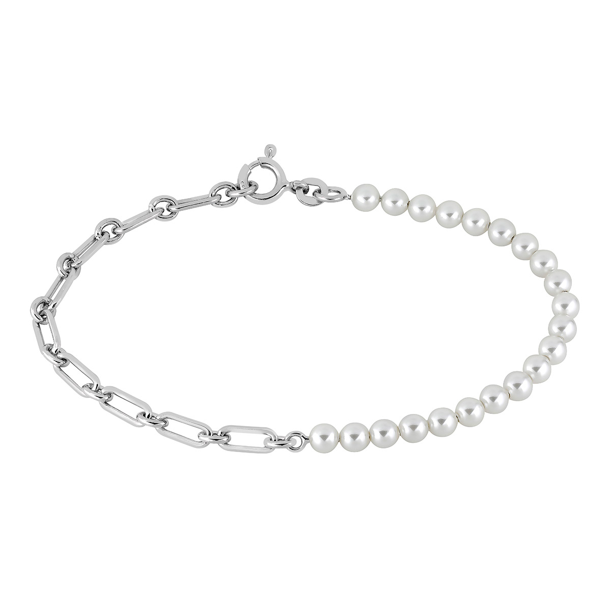 Lykka Pearls hopeinen helmirannekoru 19cm