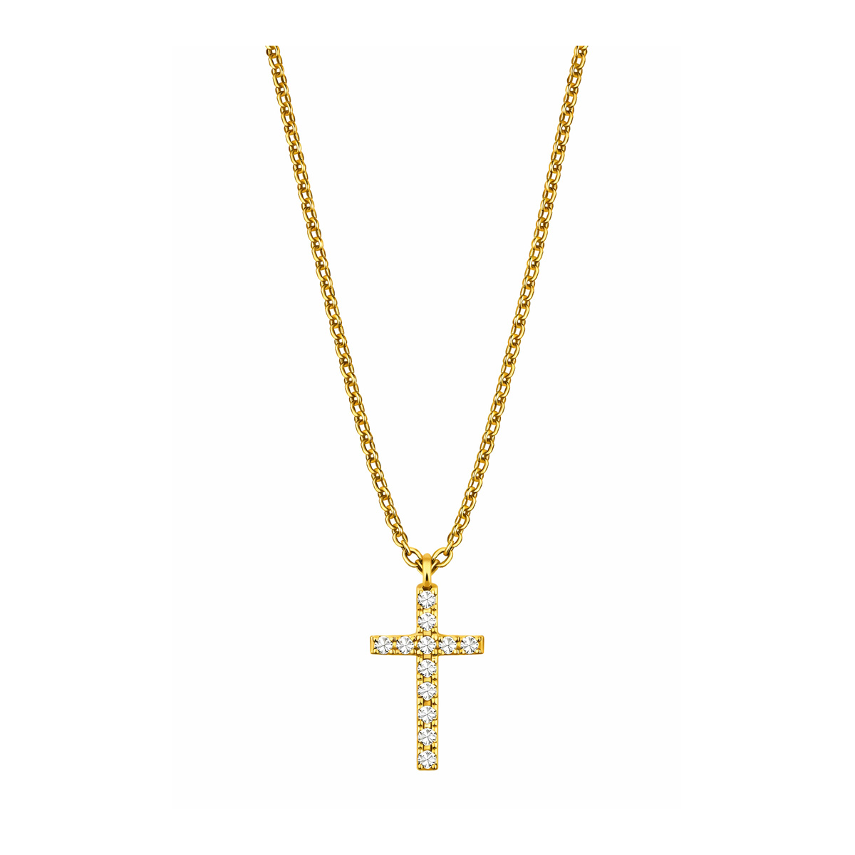 Lykka Crosses kullattu zirkonia risti kaulakoru 15.5 mm