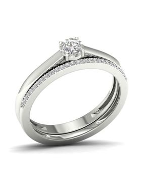 Lykken Elegance solitaire valkokultainen timanttisormuspari 0.18 ct