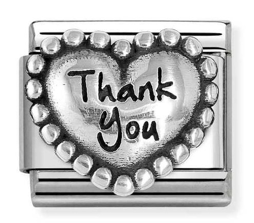 Nomination Composable Classic Oxidized Symbols Silvershine heart with dots Thank you 330101/83