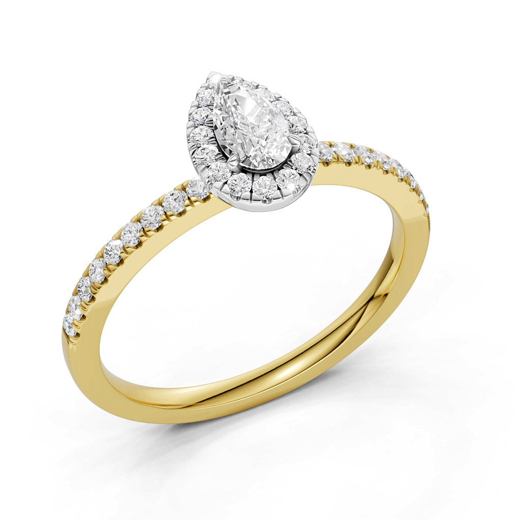 Midem Amsterdam Halo timanttisormus 0.50ct keltakulta-180