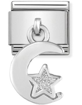 Nomination Silvershine Moon and Star with White Glitter 331805-05