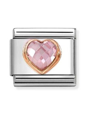 Nomination Composable Classic c.z heart Faceted steel 9K gold Pink 430607/003