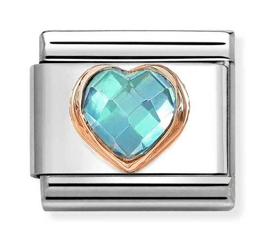Nomination Composable Classic c.z heart Faceted steel 9K gold Light blue 430607/006