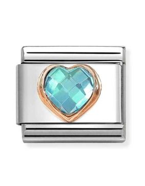 Nomination Composable Classic c.z heart Faceted steel 9K gold Light blue 430607/006
