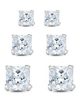 Silver Bar nelikulmaiset zirkoniakorvakorut kolmen parin lahjasetti 3+4+5 mm 8326