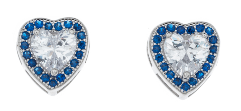 Silver Bar Amor Suomi sydänkorvakorut pave sininen/kirkas 8 x 9 mm 8398 