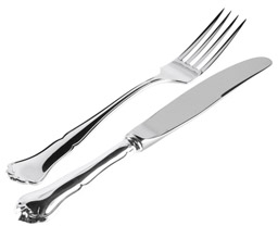 Chippendale hopeiset aterimet, 6kpl veitsi ja haarukka