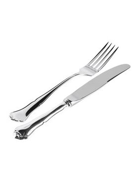 Chippendale hopeiset aterimet, 6kpl veitsi ja haarukka