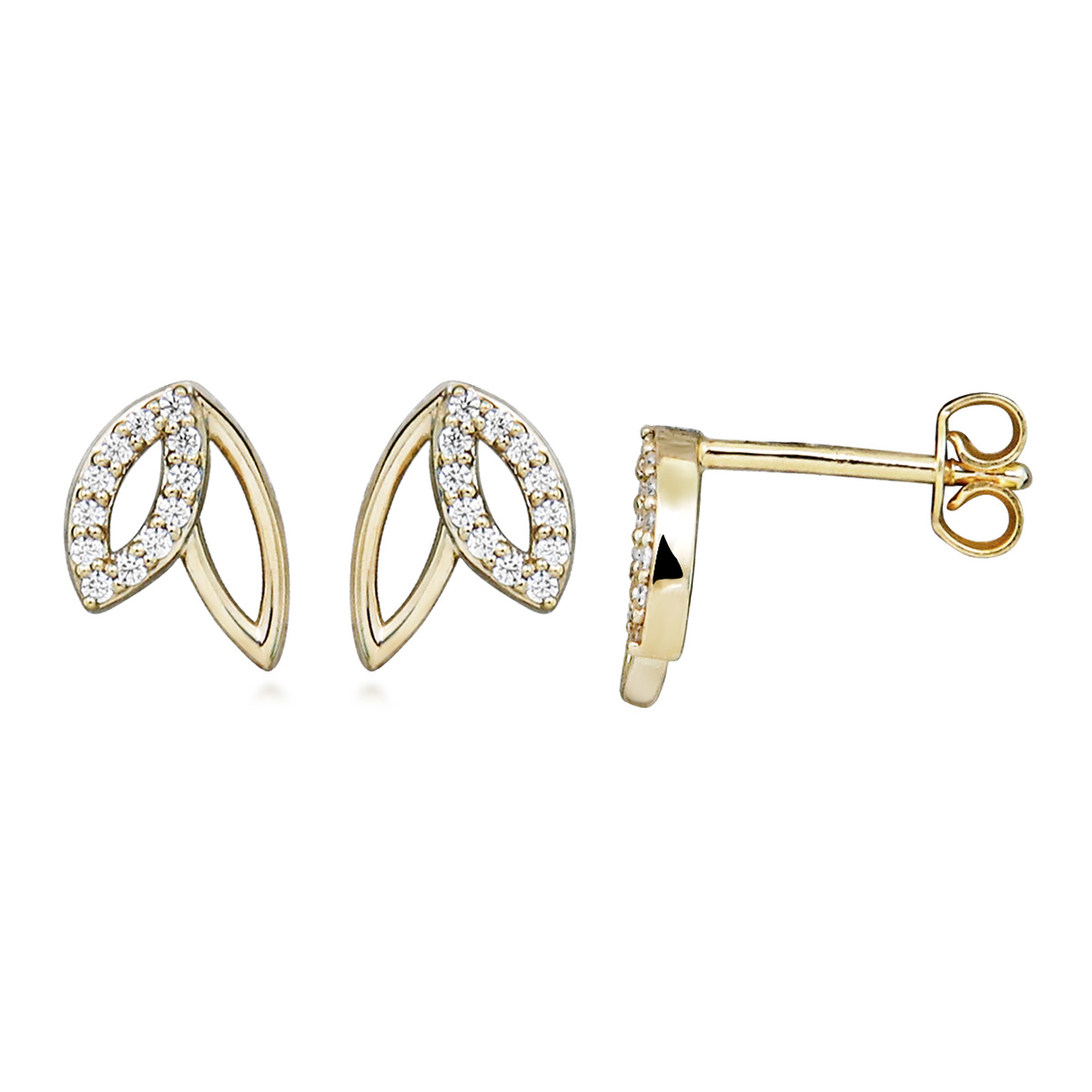 Lykka Symbols kultakorvakorut lehdet zirkonioilla