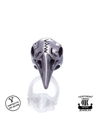 Northern Viking Jewelry Silver Raven Skull partakoru NVJHE022