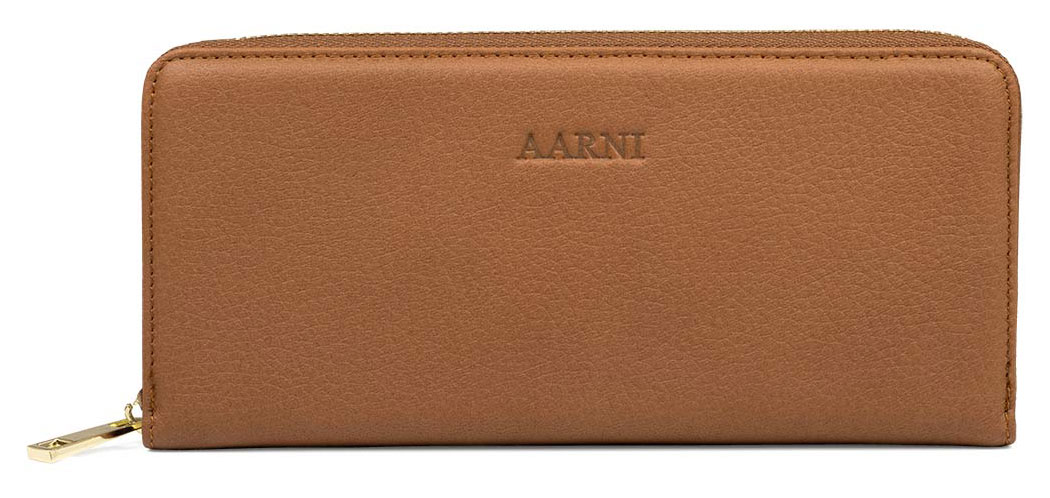 Aarni hirvennahkainen Clutch-lompakko kultaisella vetoketjulla konjakki