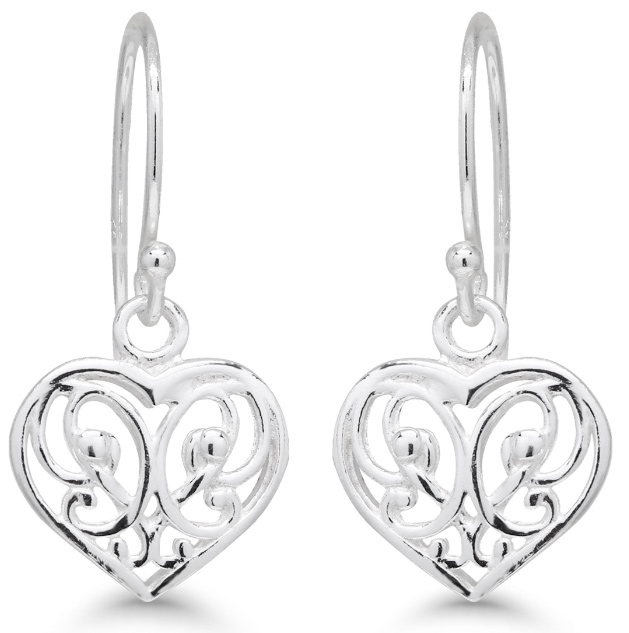 Riippuvat hopeakorvakorut sydän filigraani AE-51290